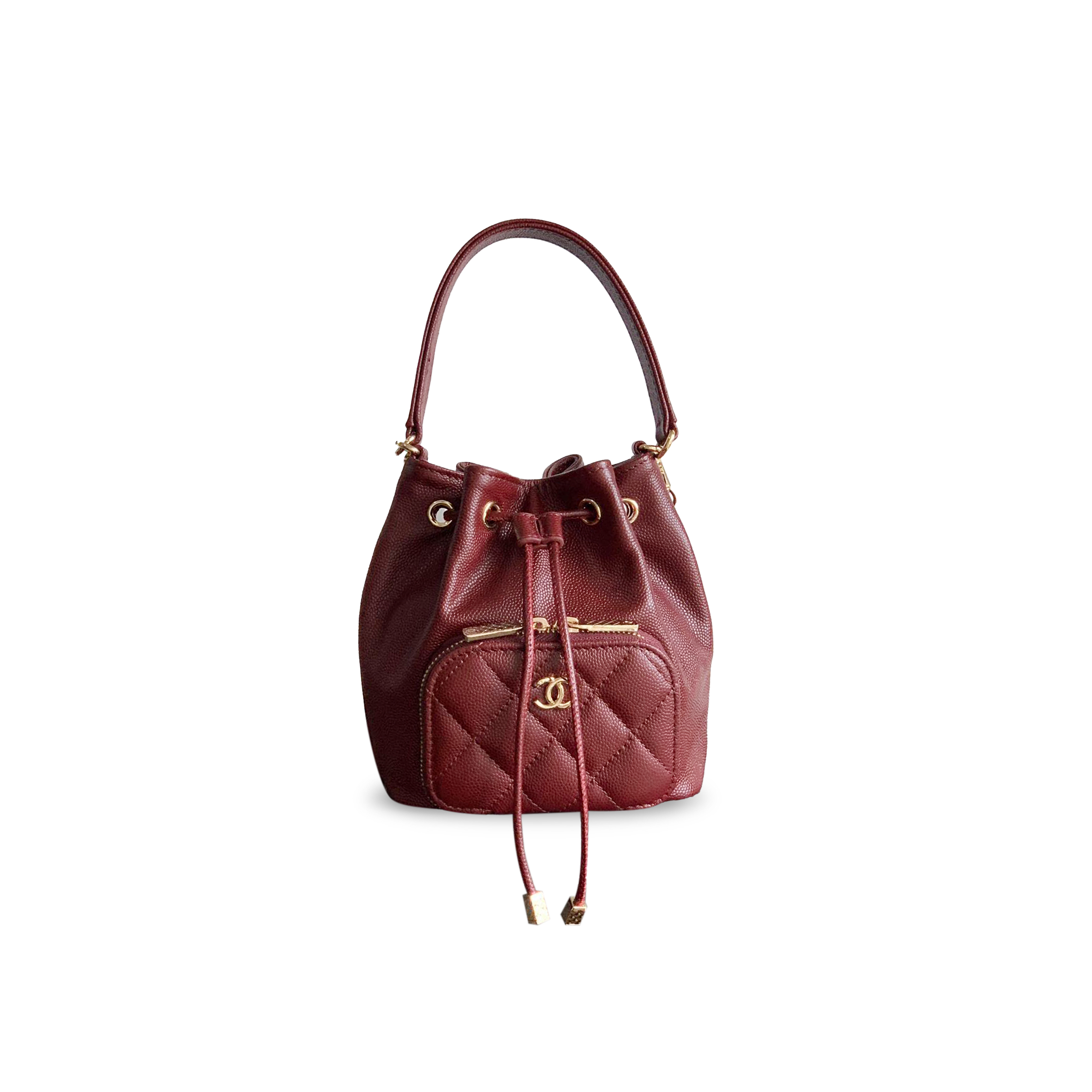 Ch*el caviar quilted mini cc pocket bucket bag claret ap2913 (12.5*10*7cm)